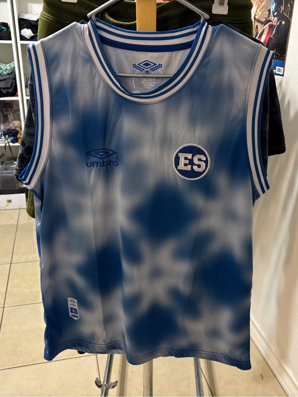 El Salvador Umbro Basketball Jersey Blue & White Tie-Dye Men’s Size Medium